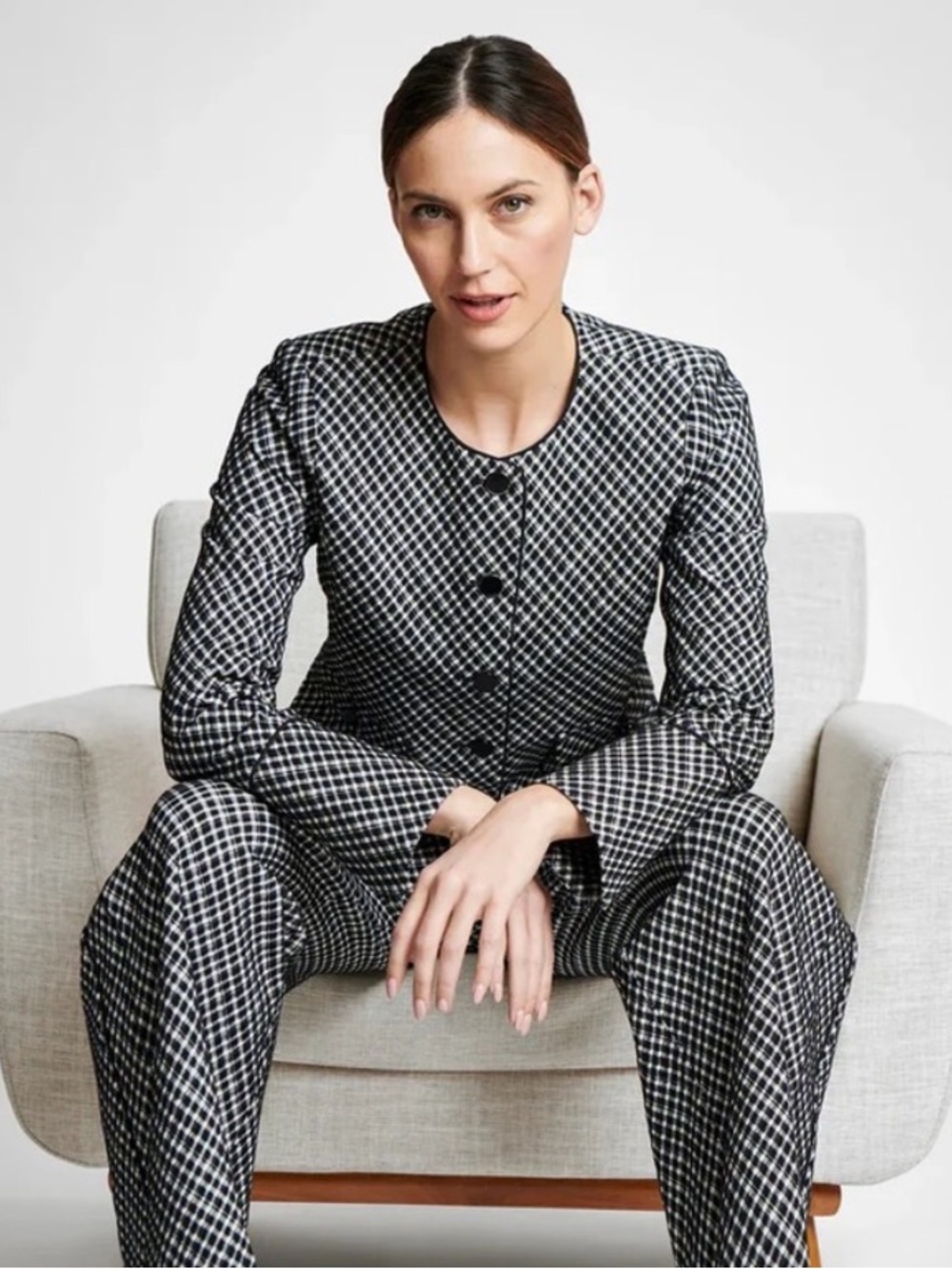 Spanx Ponte Lady Plaid Check Blazer Jacket Black White size Medium
